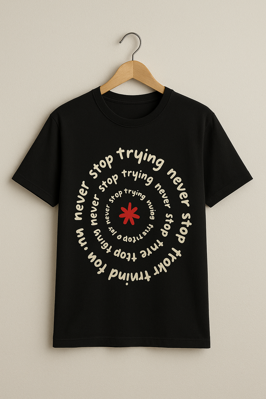 Never Stop Trying Round Neck Black Half Sleeve T Shirt