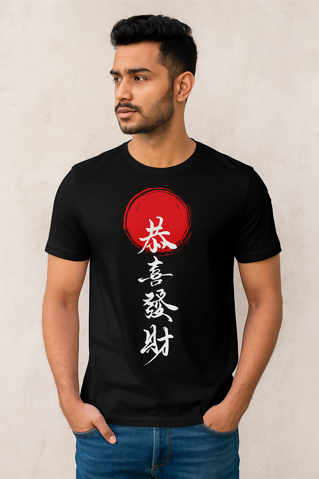 Japanese Typography Black Half Sleeve T-Shirt