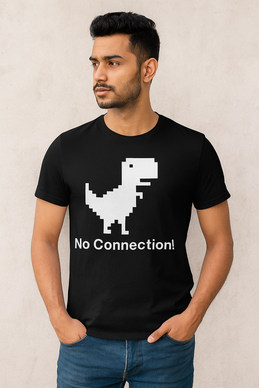 No Connection Dino T-Shirt |Round Neck Half Sleeve Black