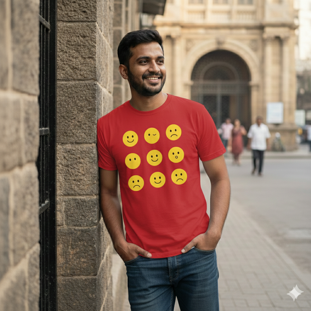 Keep Smiling | Smiley Faced Round Neck half sleeve T shirt