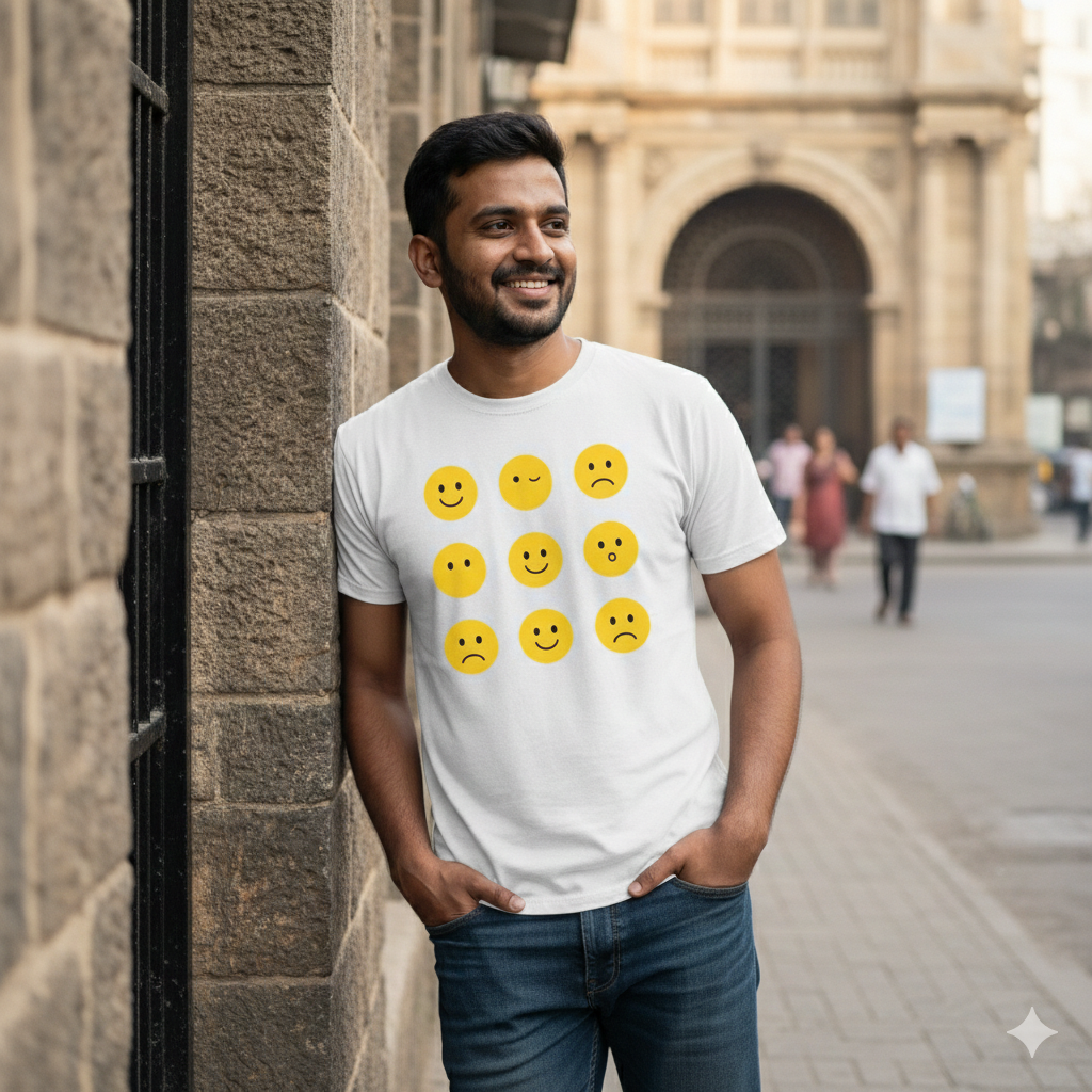 Keep Smiling | Smiley Faced Round Neck half sleeve T shirt